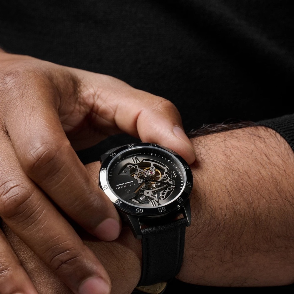 ✨NEW✨ Dante II | Black Stainless Steel Skeleton Watch w/ Leather Straps - Picture 5 of 8
